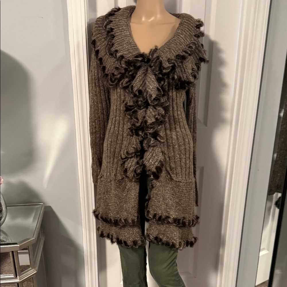 Lapis Brown Ruffled Cardigan